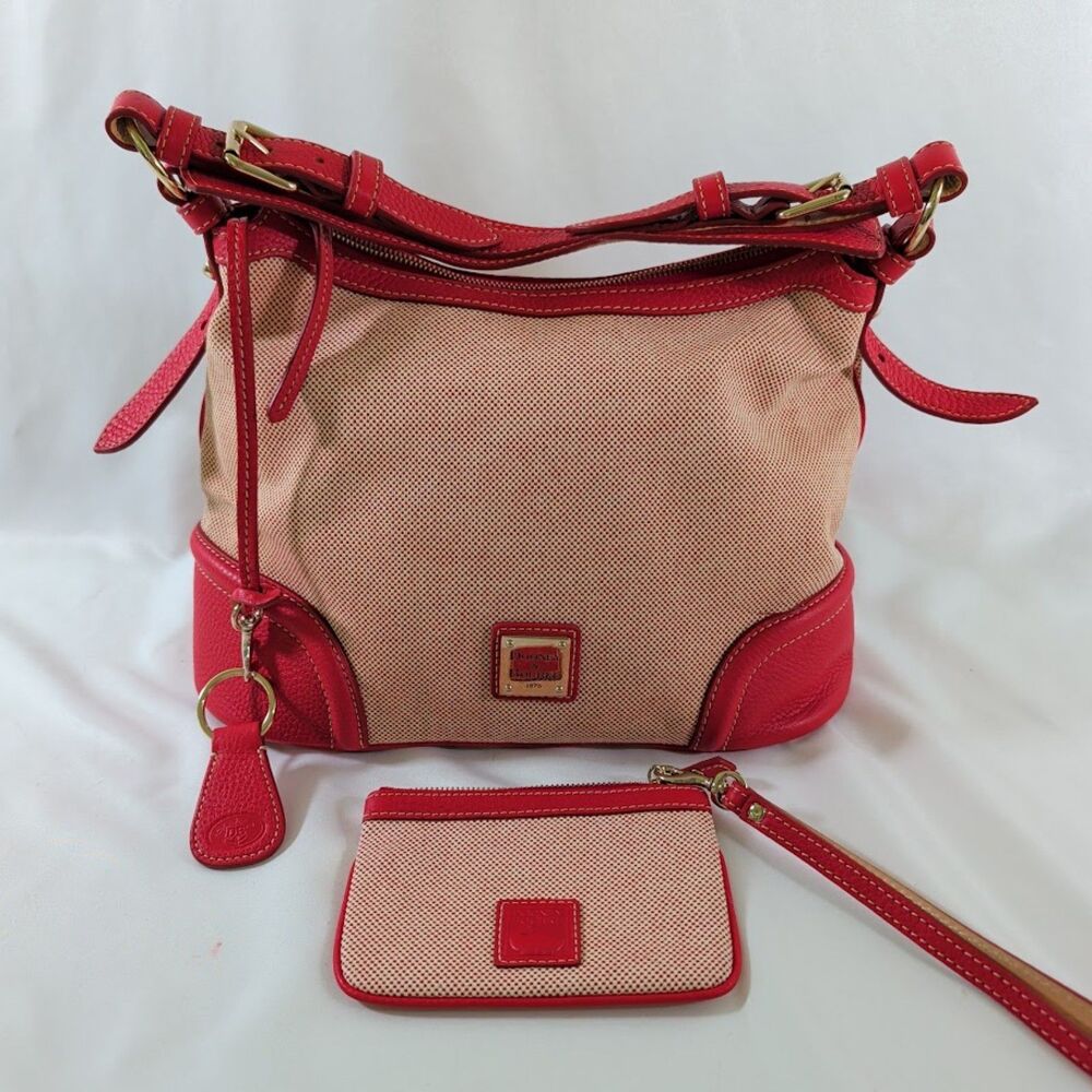 Dooney & Bourke Red Hobo Bag Wristlet Key Ring 3 Piece Set